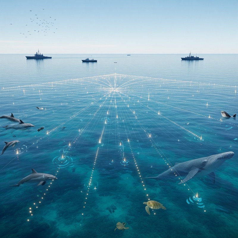 Aerial view of underwater sensor array for noise mapping